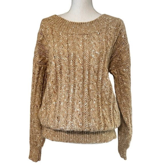 LIZ CLAIBORNE WOMENS VINTAGE TAN CREW NECK CABLE KNIT SWEATER SIZE SMALL - Picture 1 of 8